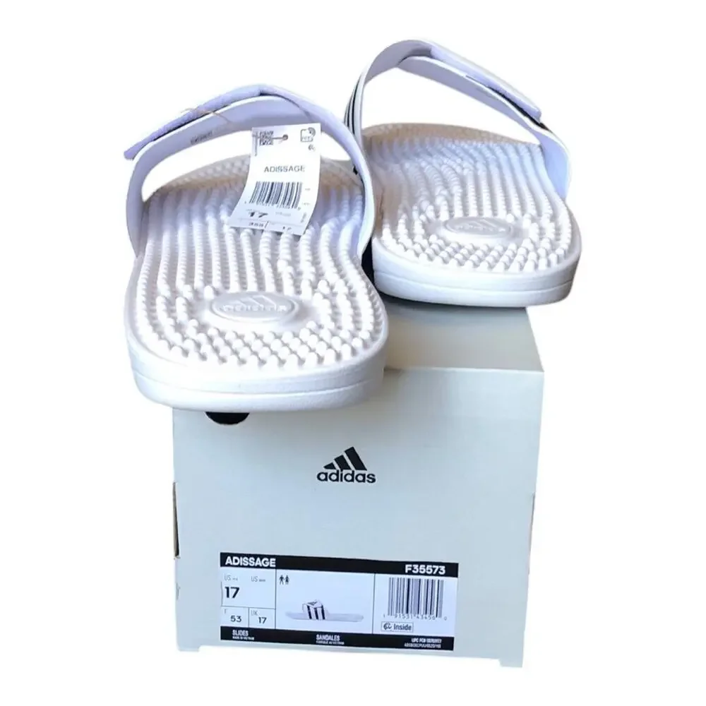 Adidas Adissage Massage Slides White Black Post Workout Recovery Sandals Size 17